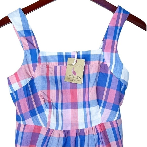 JOULES NWT Zip Back Elsbeth Babydoll Top in Plaid Pinkcheck Size 2 Pink Plaid - Picture 3 of 12
